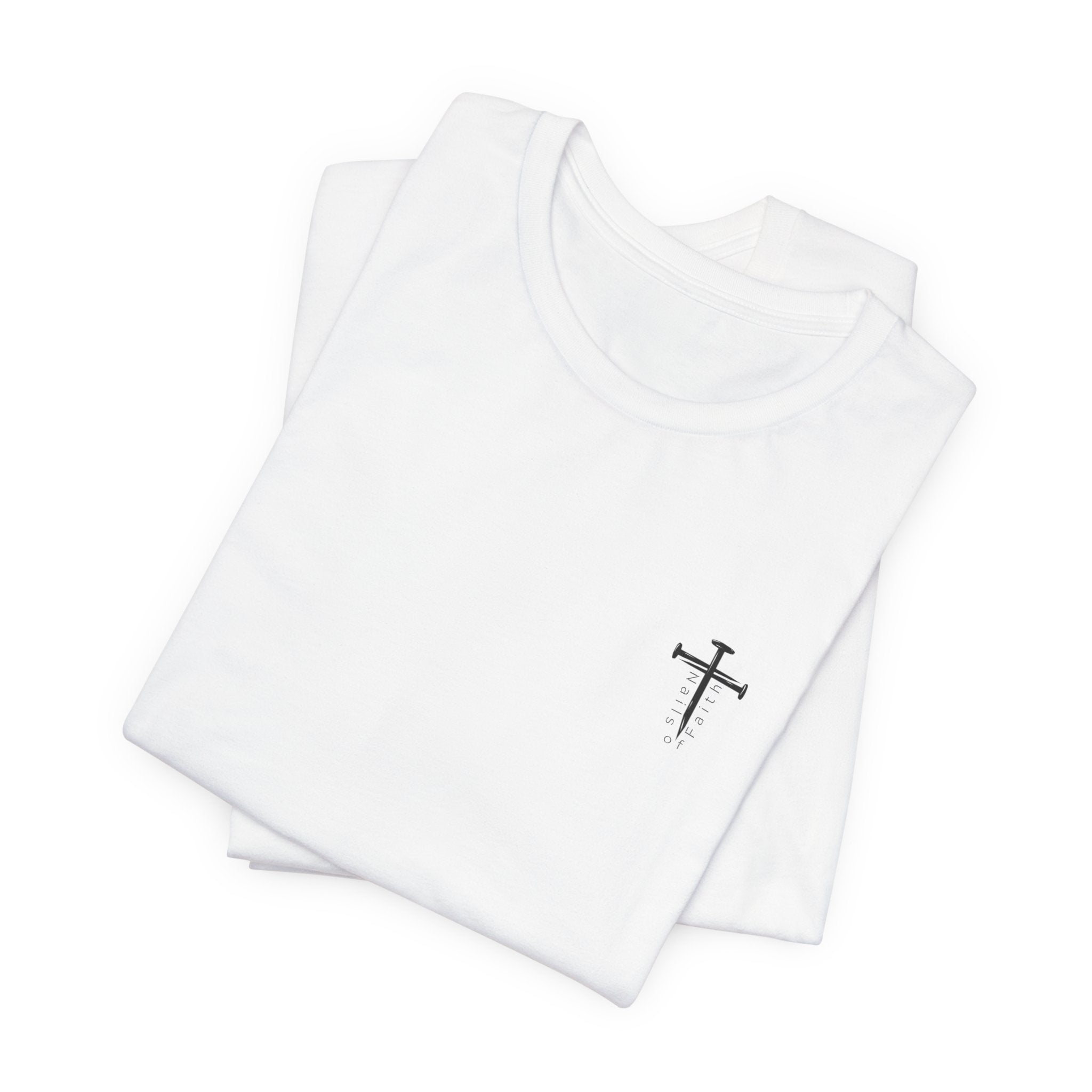 Faith Weights and Protein Shakes T-Shirt – Christian Gym Tee | Bella Canvas 3001 | Nails of Faith