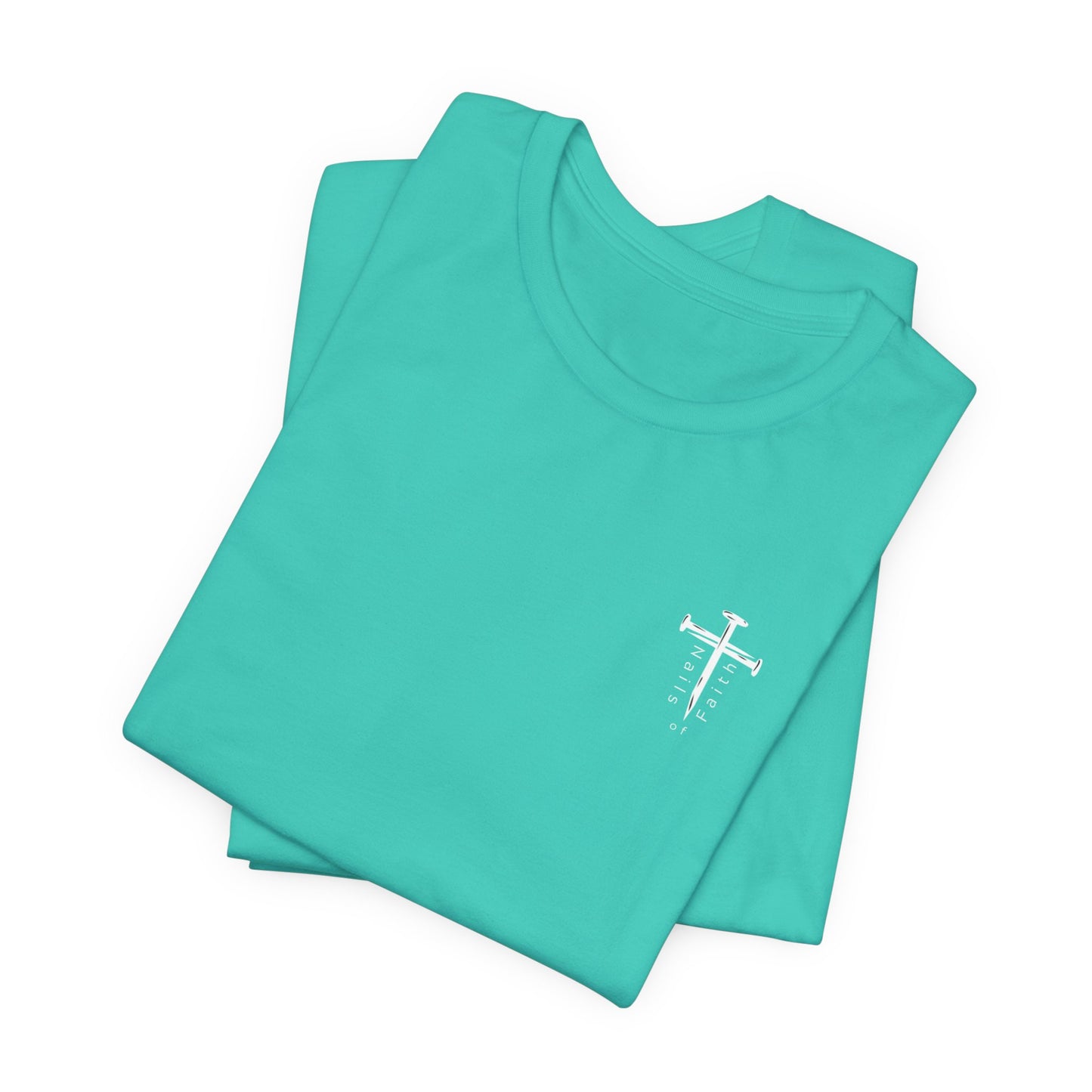 Faith Weights and Protein Shakes T-Shirt – Christian Gym Tee | Bella Canvas 3001 | Nails of Faith