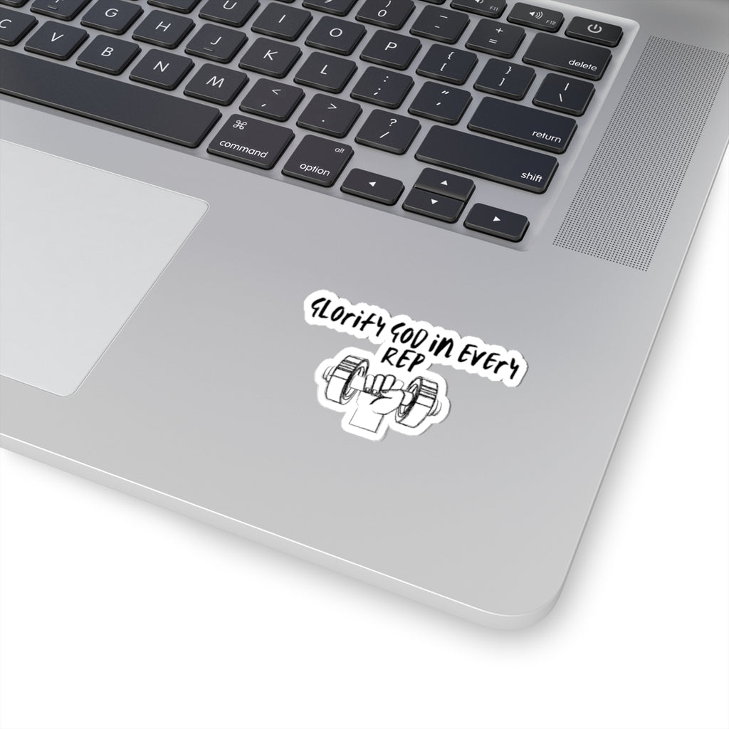 Inspirational Fitness Sticker — "Glorify God in Every Rep" Kiss-Cut Sticker