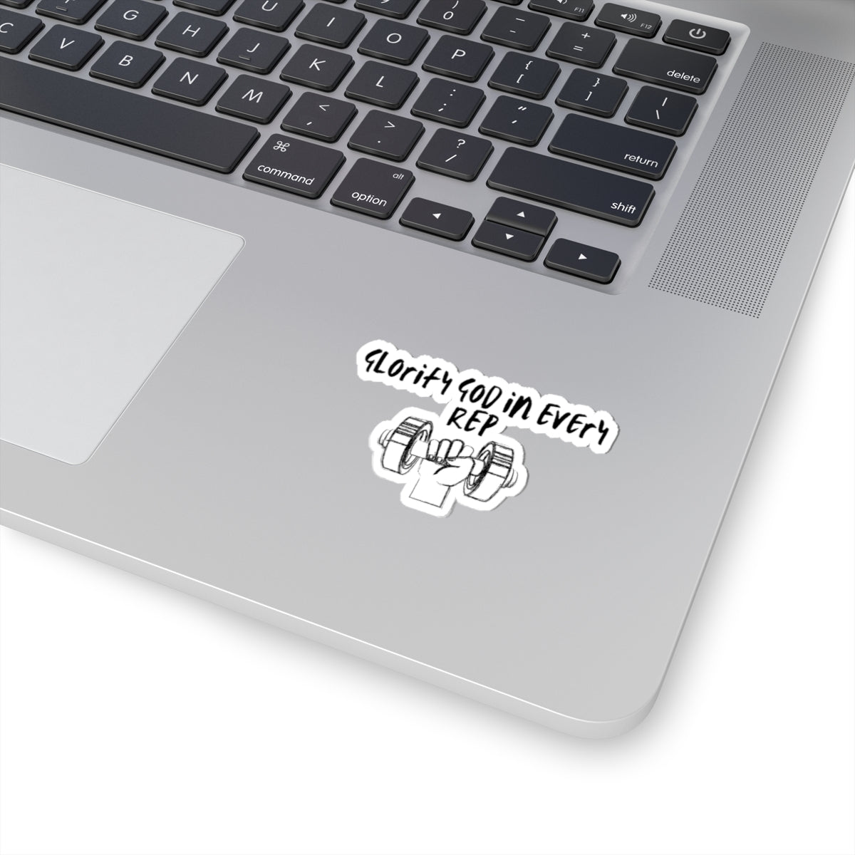 Inspirational Fitness Sticker — "Glorify God in Every Rep" Kiss-Cut Sticker