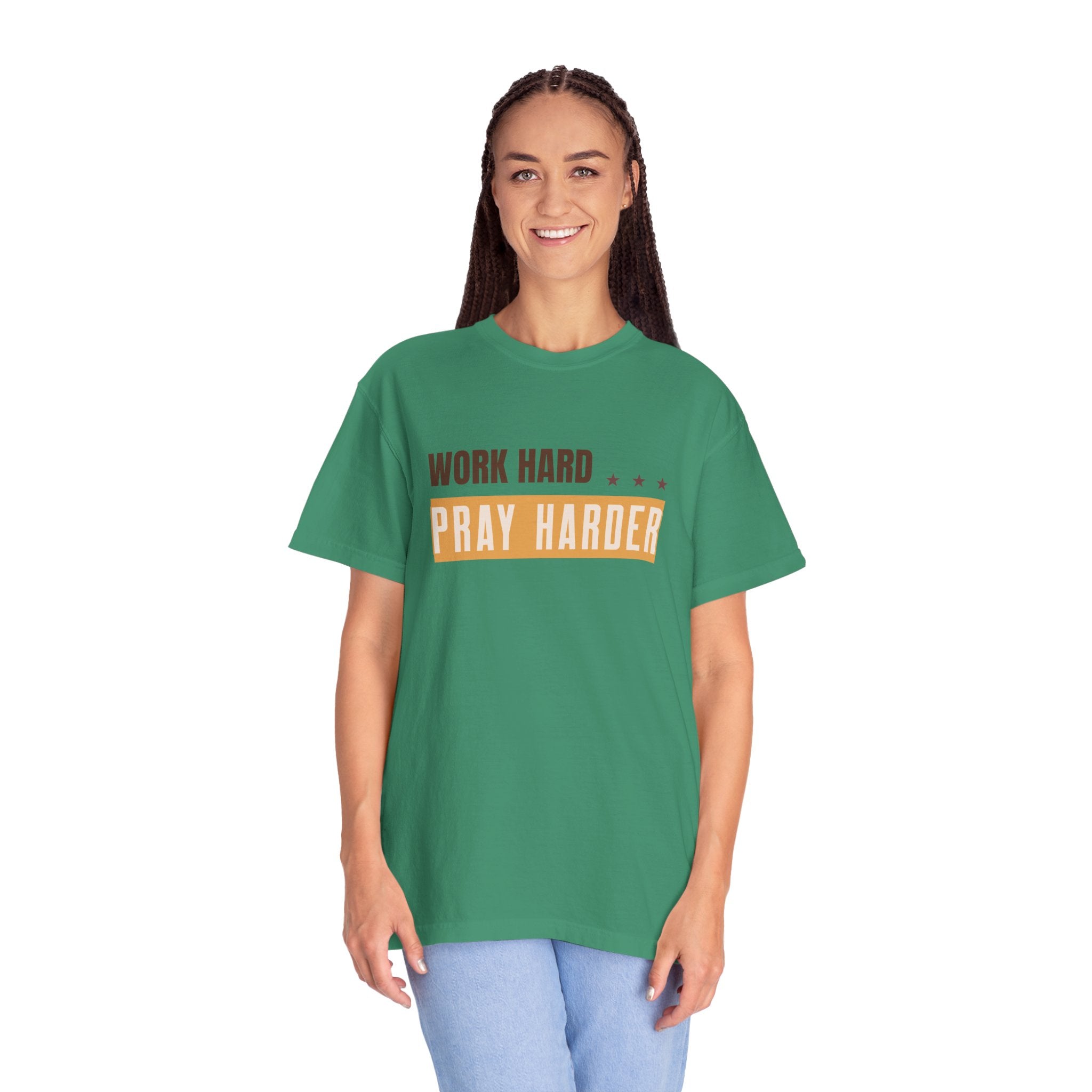 Work Hard Pray Harder Shirt, Christian Motivational T-Shirt, Faith Based Graphic Tee, Inspirational Religious Gift for Him or Her, Comfort Colors 1717