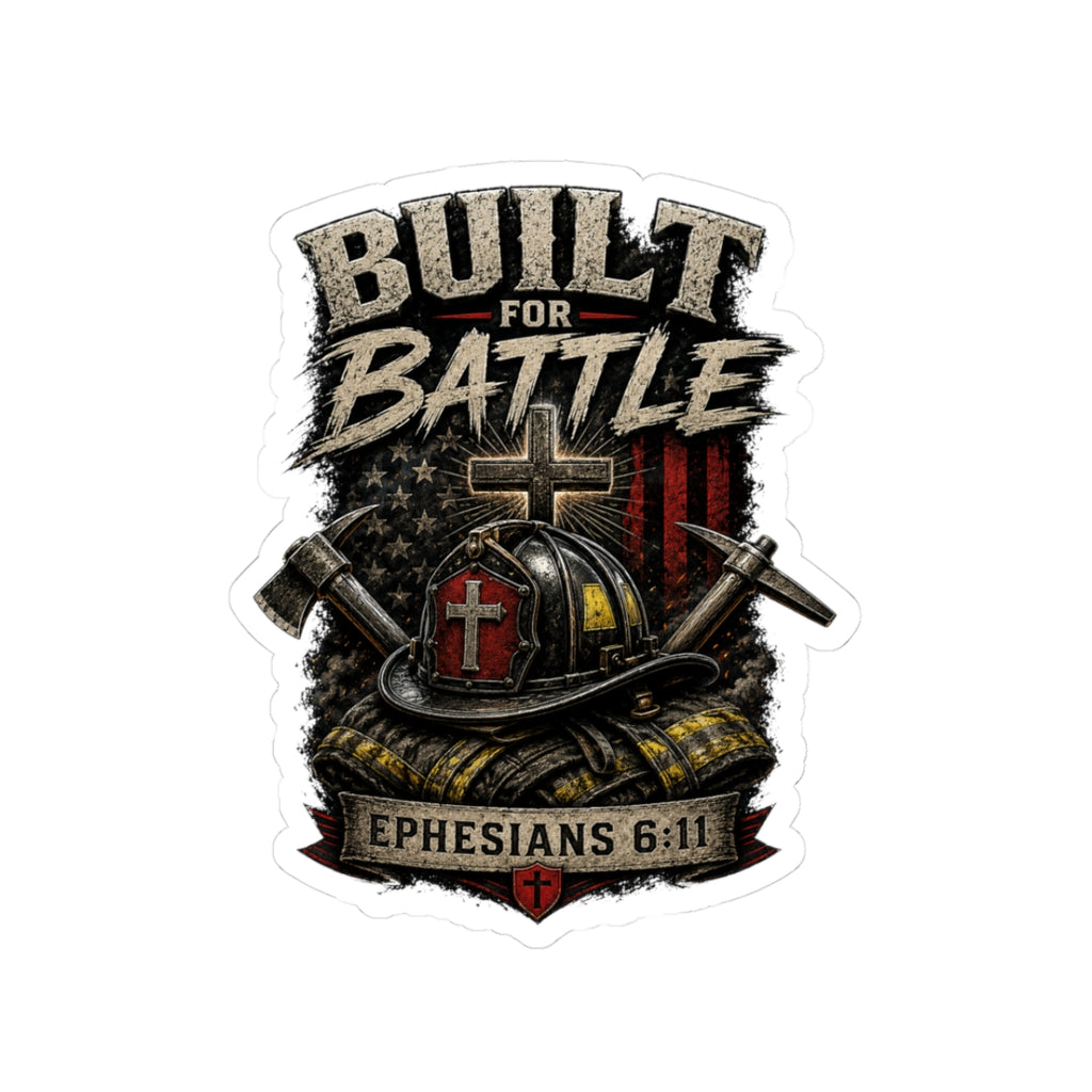 Built For Battle Christian Firefighter Sticker | Ephesians 6:11 Fire Department Decal
