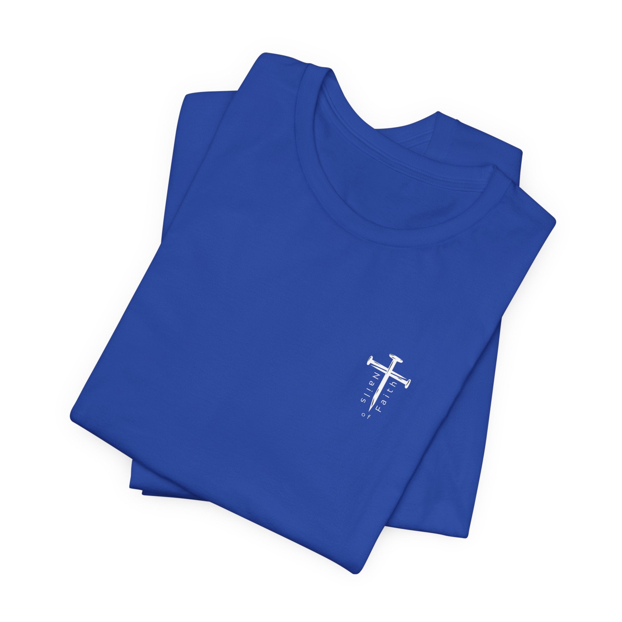 Faith Weights and Protein Shakes T-Shirt – Christian Gym Tee | Bella Canvas 3001 | Nails of Faith