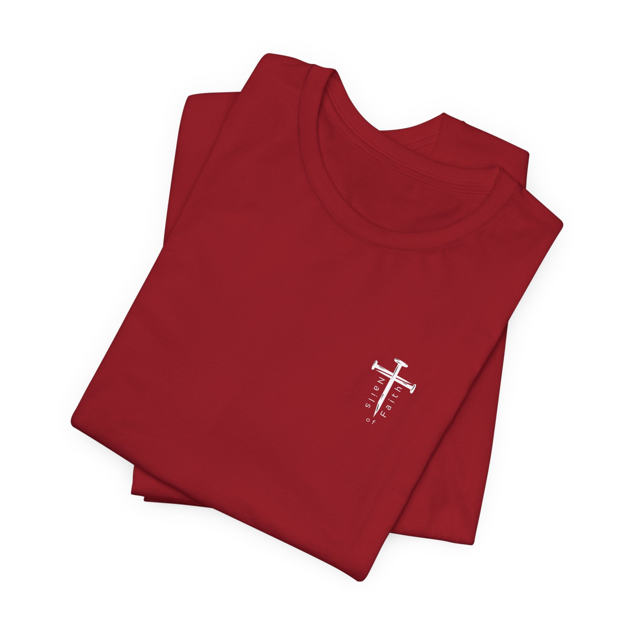 Faith Weights and Protein Shakes T-Shirt – Christian Gym Tee | Bella Canvas 3001 | Nails of Faith