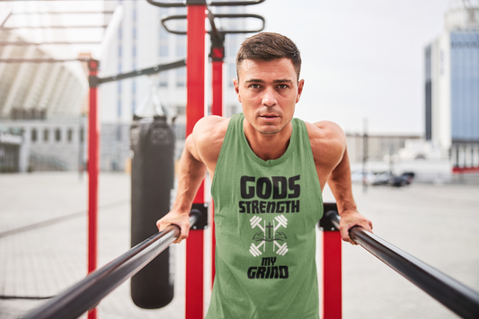 God’s Strength My Grind Christian Gym Tank – Bella+Canvas 3480 Faith Fitness Tank Top