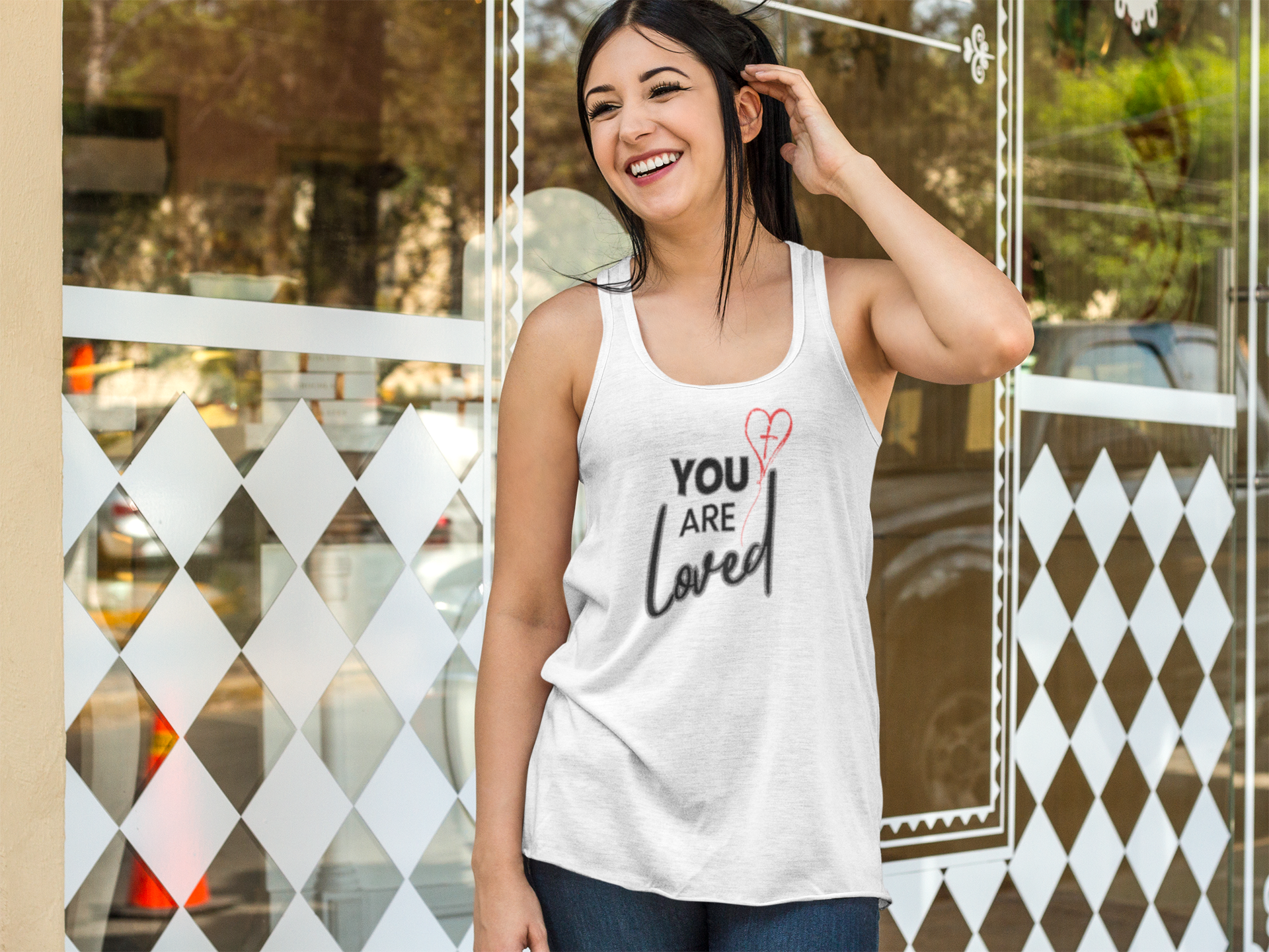 You Are Loved Tank Top, Christian Racerback Tank, Inspirational Faith Shirt, Encouragement Gift for Her, Women’s Workout or Summer Top, Bella Canvas 3480