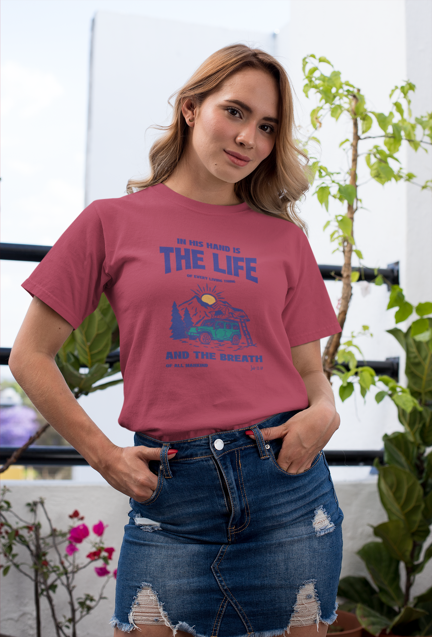 Job 12:10 Christian Shirt – In His Hands Is the Life of Everything Bible Verse T-Shirt | Gildan 5000