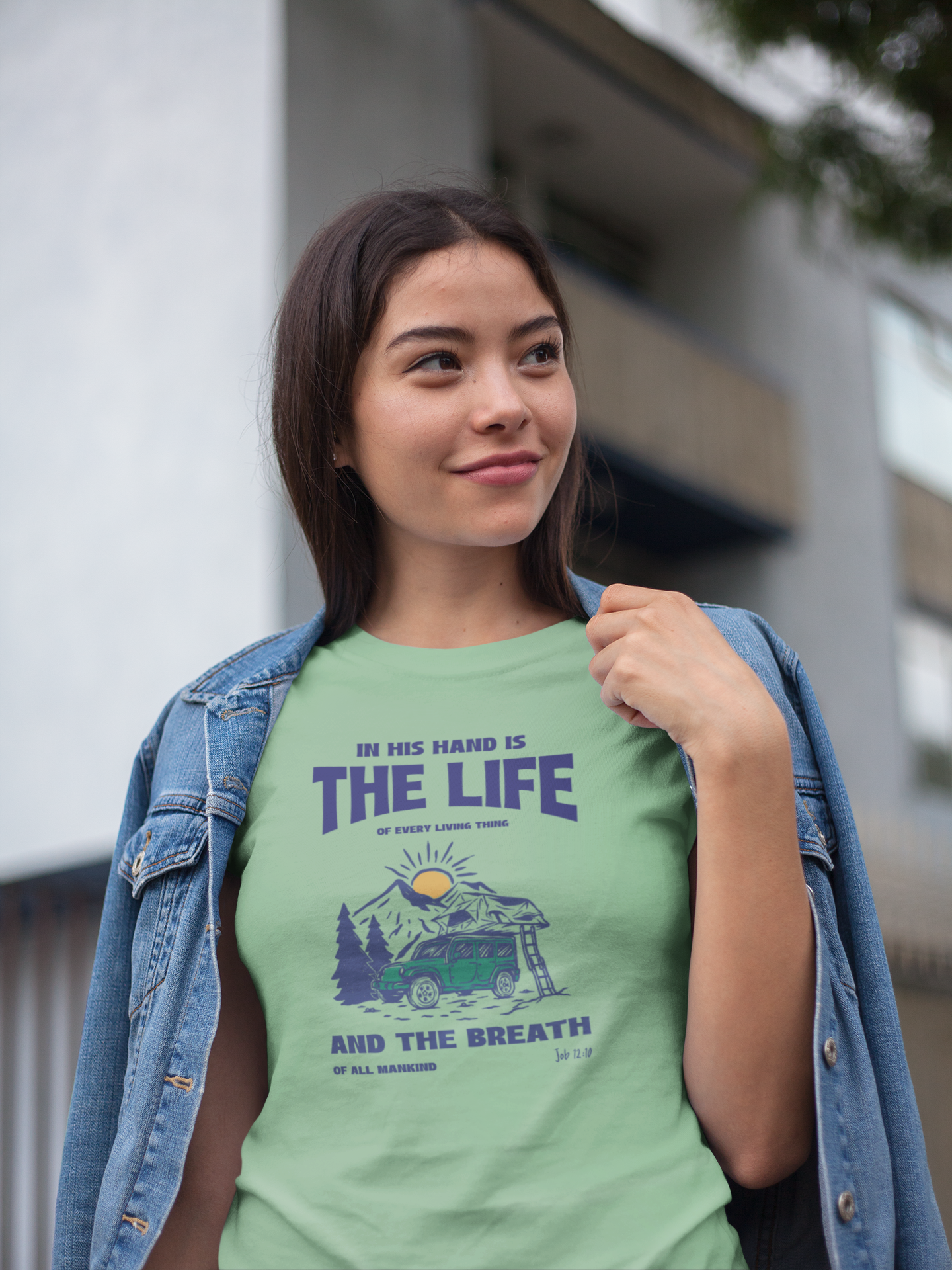 Job 12:10 Christian Shirt – In His Hands Is the Life of Everything Bible Verse T-Shirt | Gildan 5000