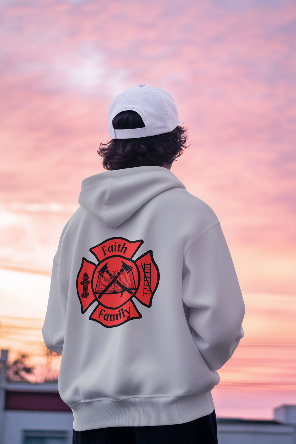Faith and Family Firefighter Hoodie – Maltese Cross Christian Sweatshirt | Gildan 18500