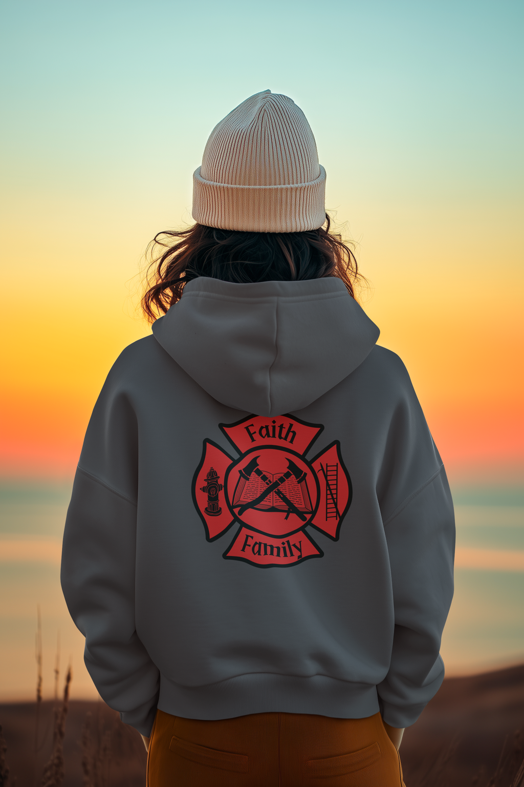 Faith and Family Firefighter Hoodie – Maltese Cross Christian Sweatshirt | Gildan 18500
