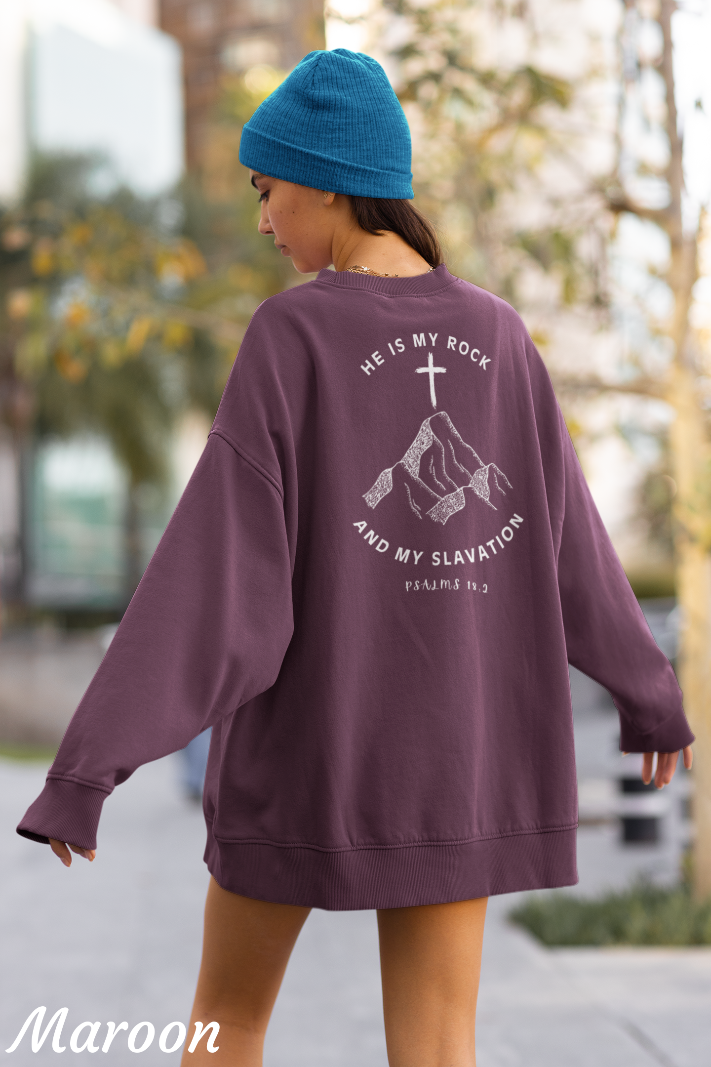 He Is My Rock and My Salvation Christian Sweatshirt – Psalms 18:2 Faith Crewneck | Gildan 18000