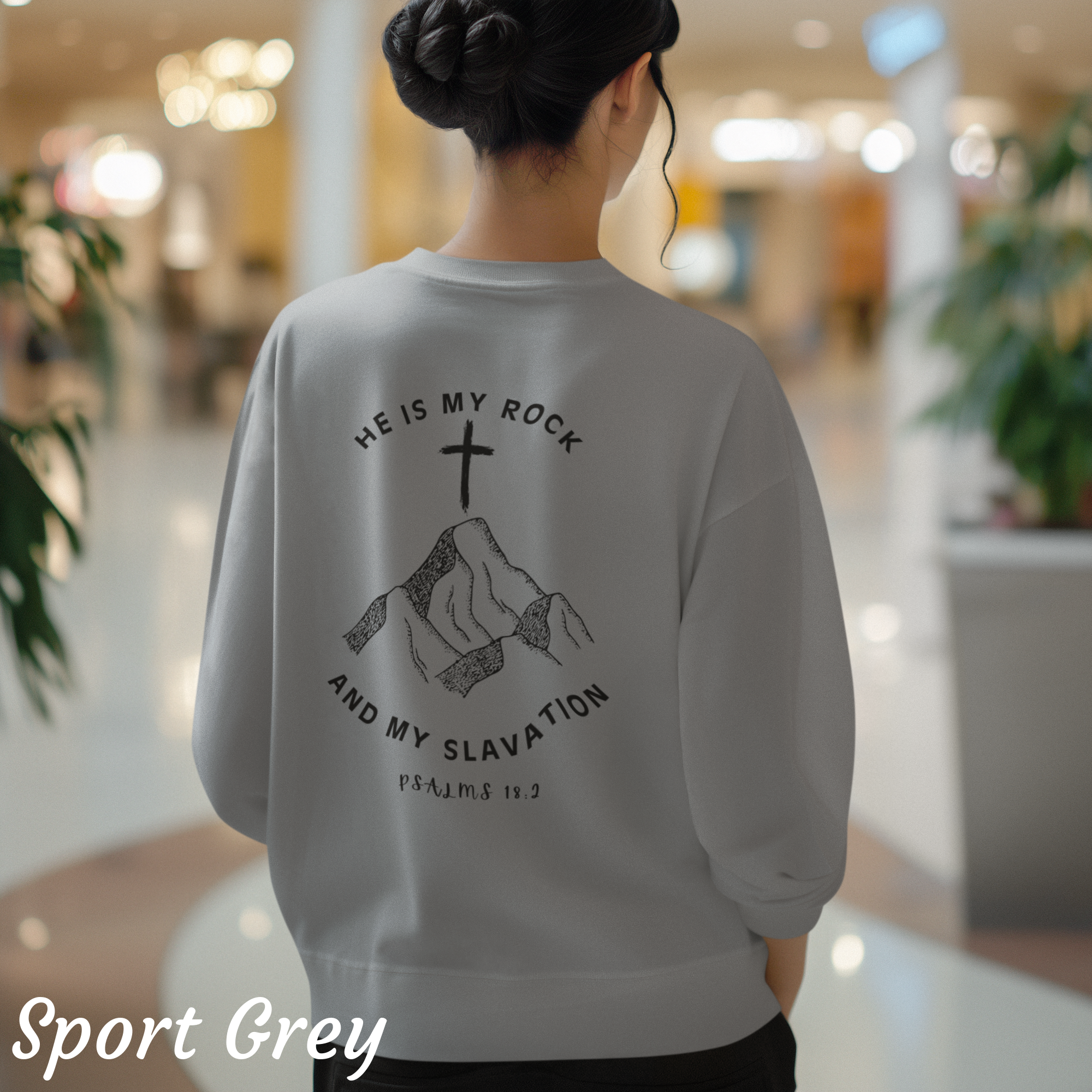 He Is My Rock and My Salvation Christian Sweatshirt – Psalms 18:2 Faith Crewneck | Gildan 18000
