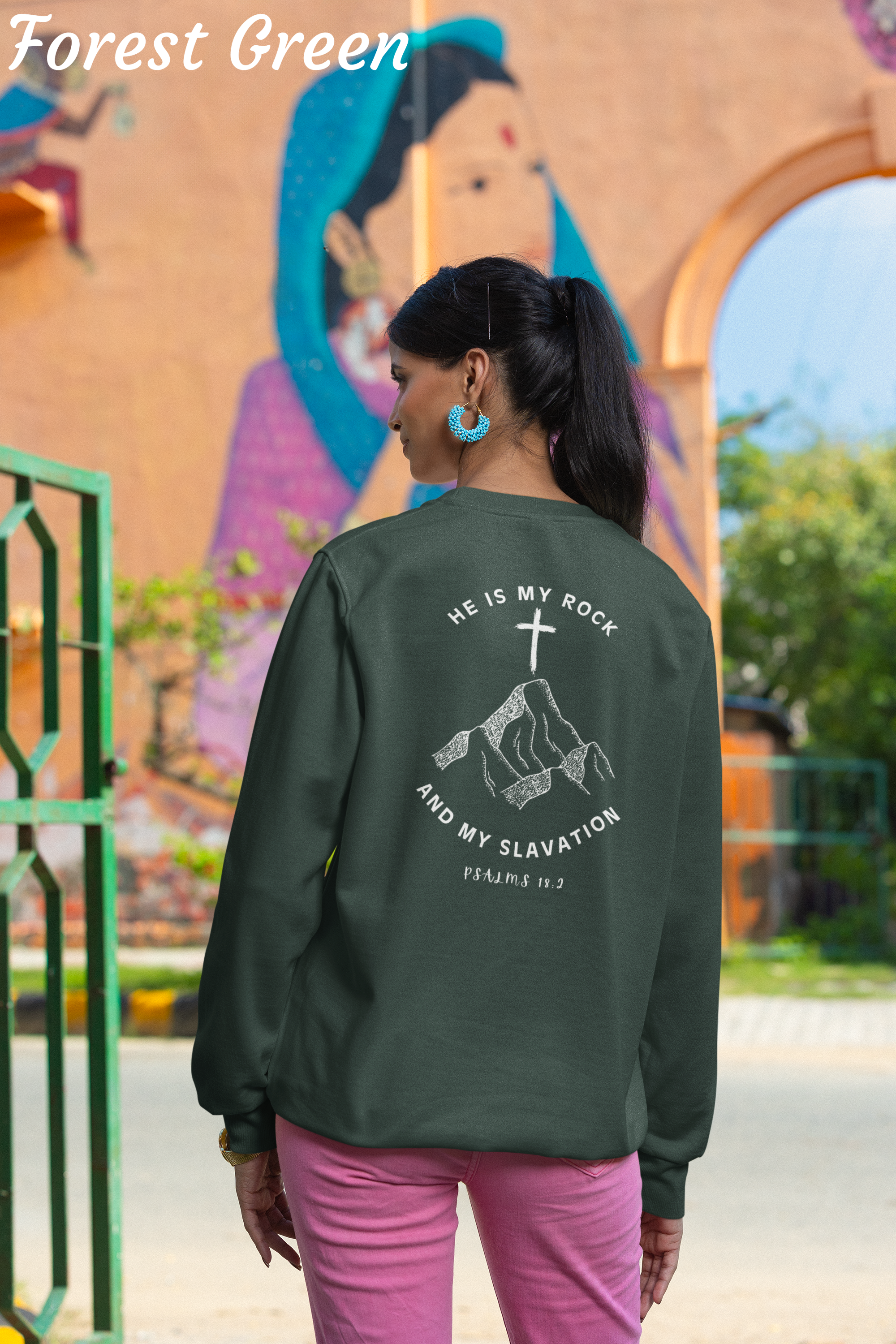 He Is My Rock and My Salvation Christian Sweatshirt – Psalms 18:2 Faith Crewneck | Gildan 18000