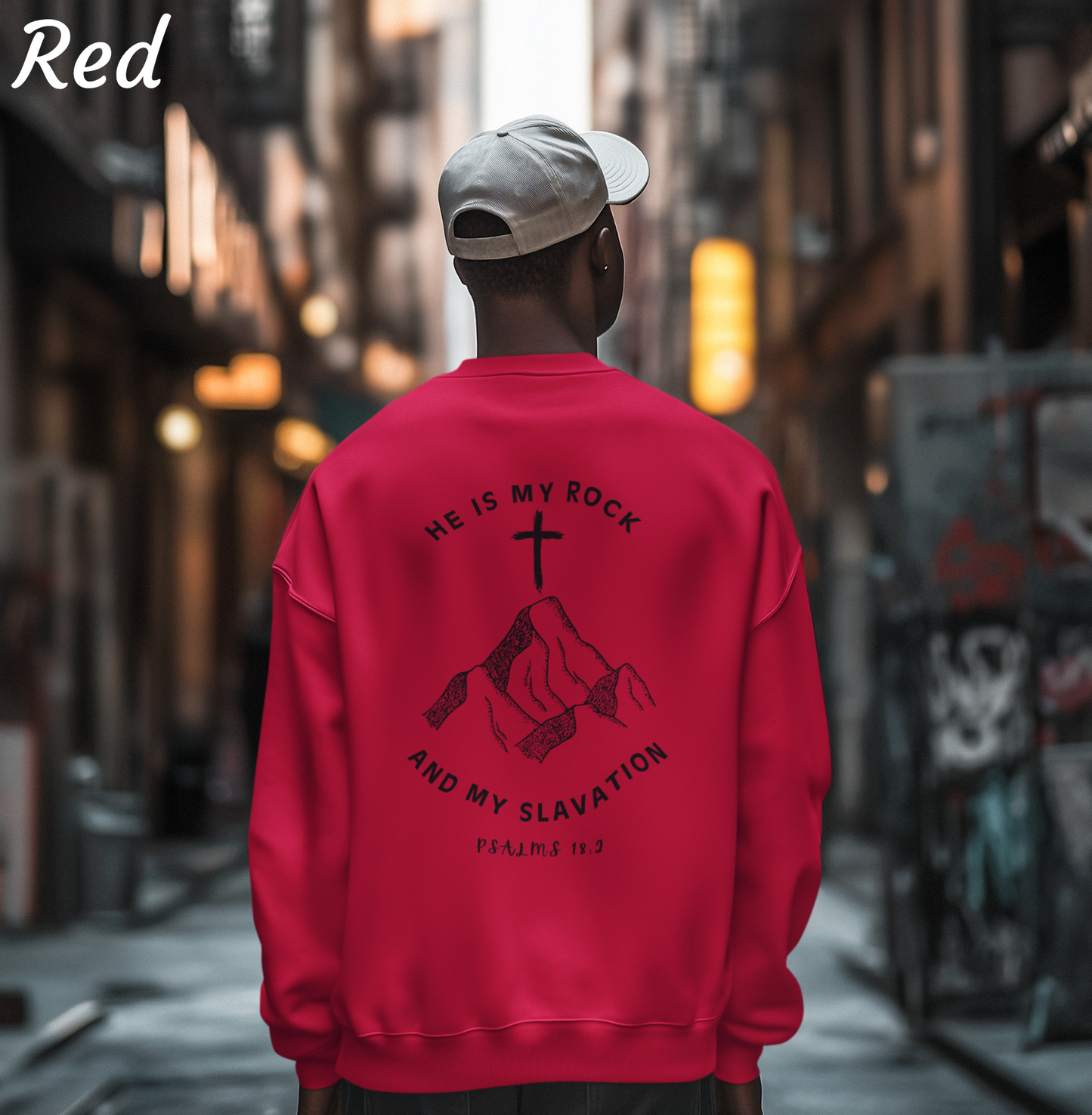 He Is My Rock and My Salvation Christian Sweatshirt – Psalms 18:2 Faith Crewneck | Gildan 18000