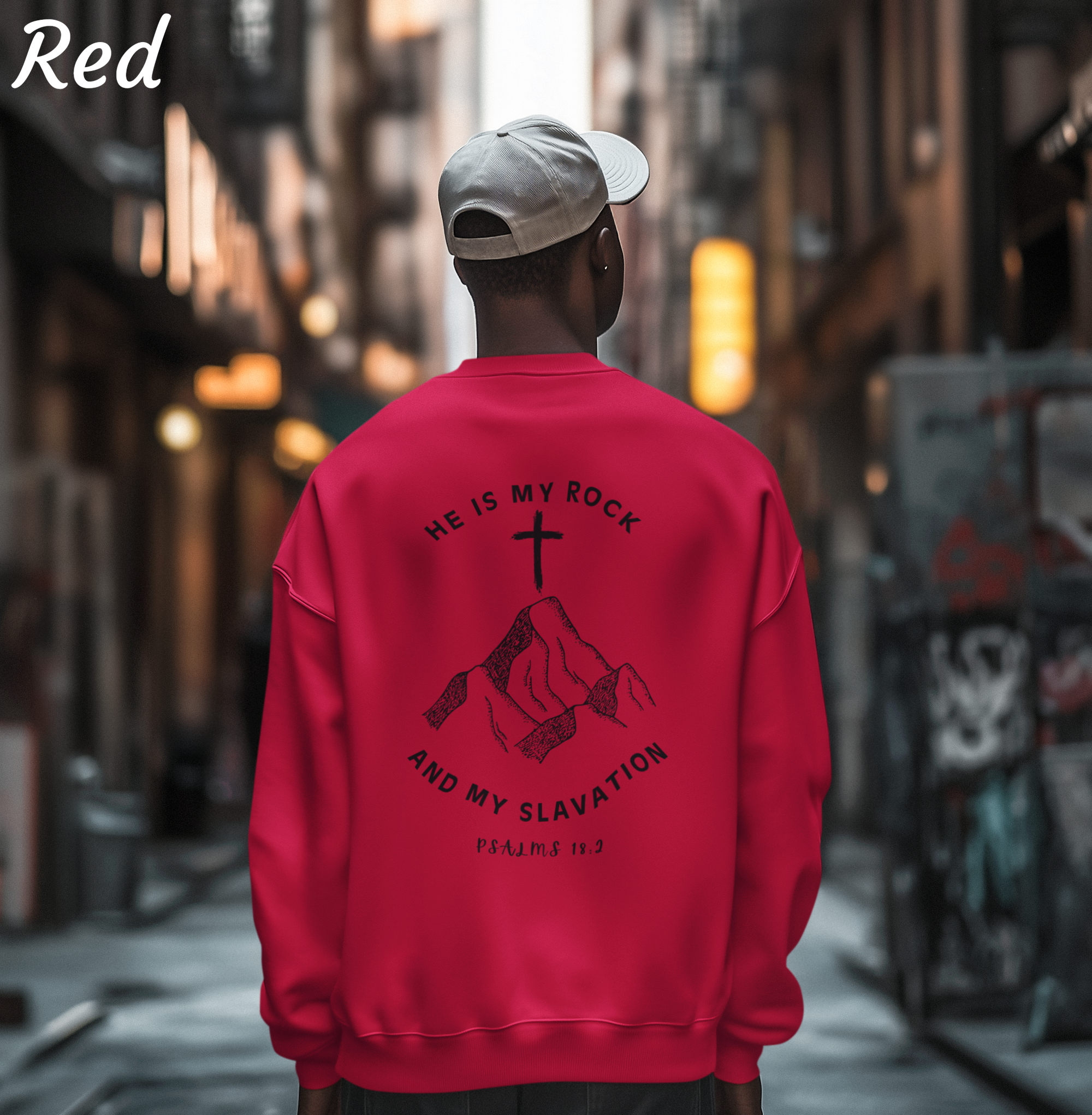 He Is My Rock and My Salvation Christian Sweatshirt – Psalms 18:2 Faith Crewneck | Gildan 18000