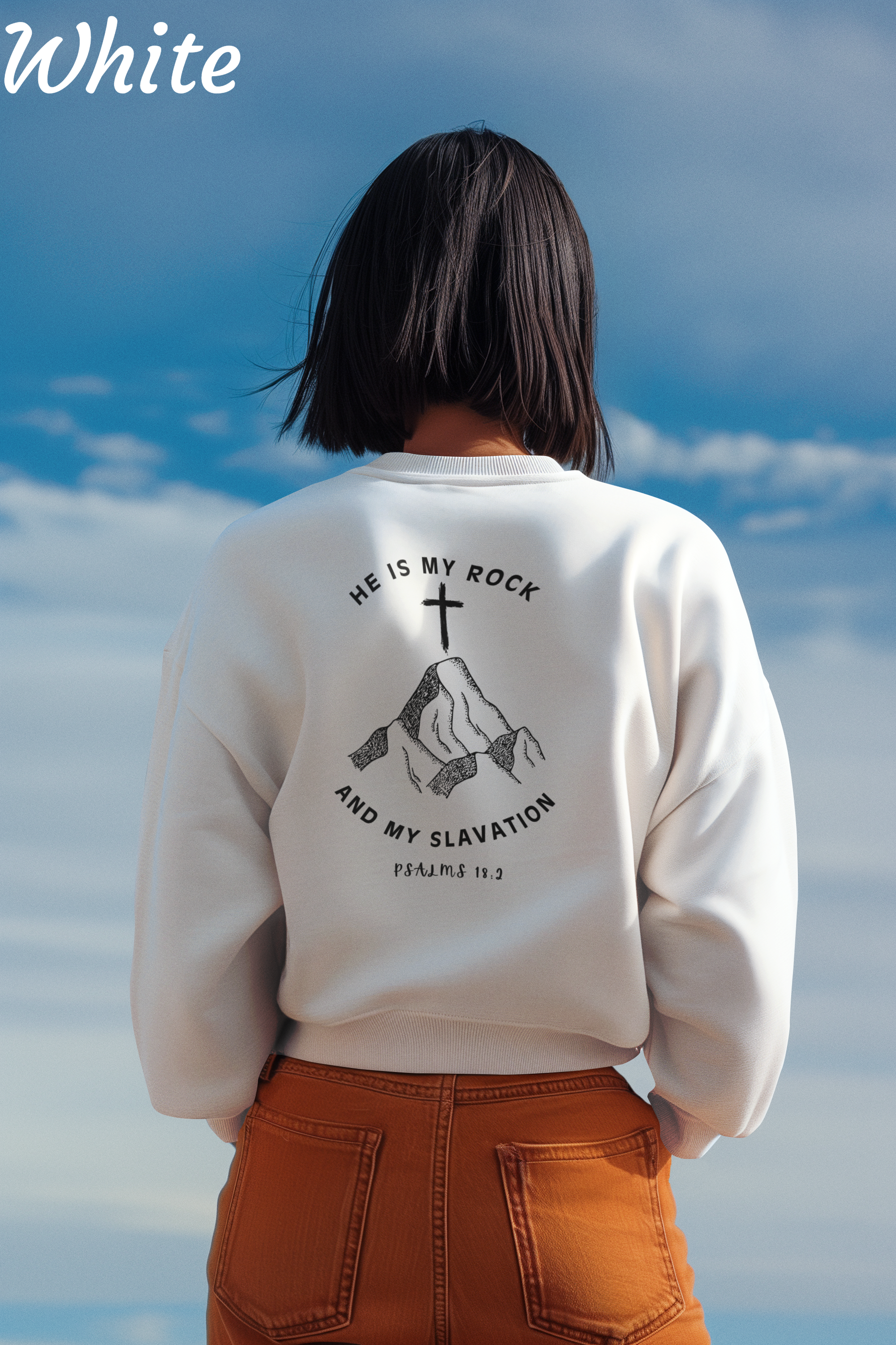 He Is My Rock and My Salvation Christian Sweatshirt – Psalms 18:2 Faith Crewneck | Gildan 18000