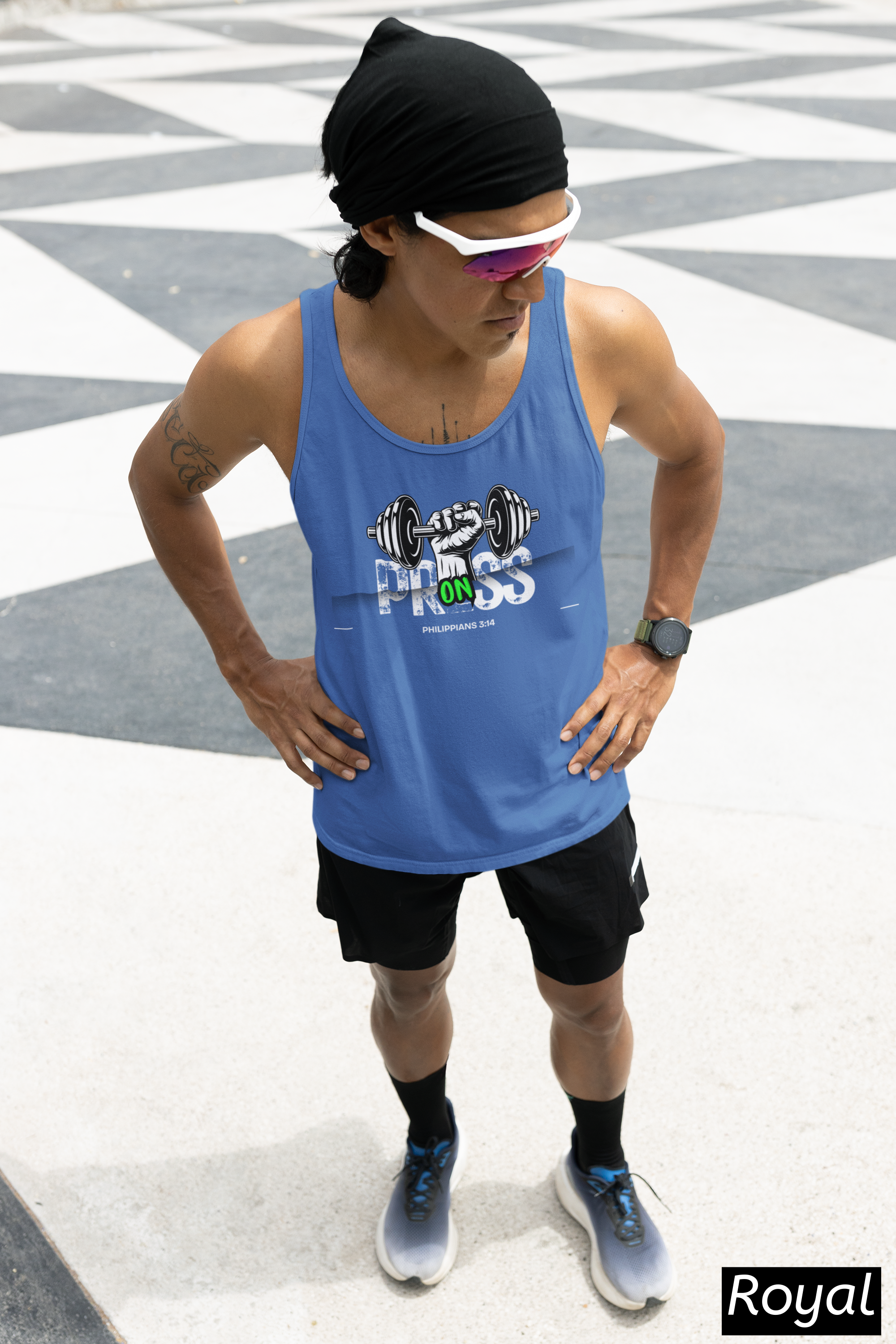 Press On Christian Tank Top – Faith Fitness Workout Tank | Bella+Canvas Tank | Philippians 3:14