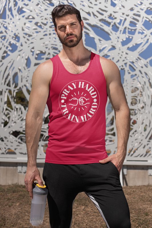 Pray Hard Train Hard Tank Top, Christian Gym Tank, Faith Fitness Shirt, Religious Workout Tank, Gildan 5200 Christian Apparel