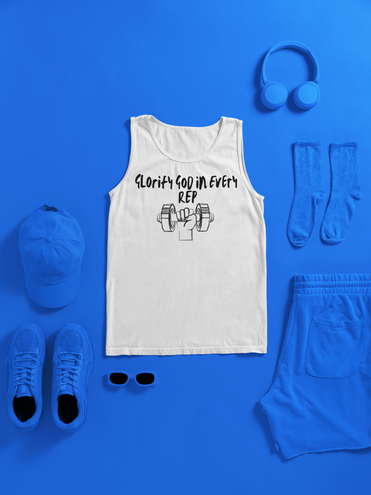 Glorify God in Every Rep Christian Gym Tank – Comfort Colors 9360 Faith Fitness Tank