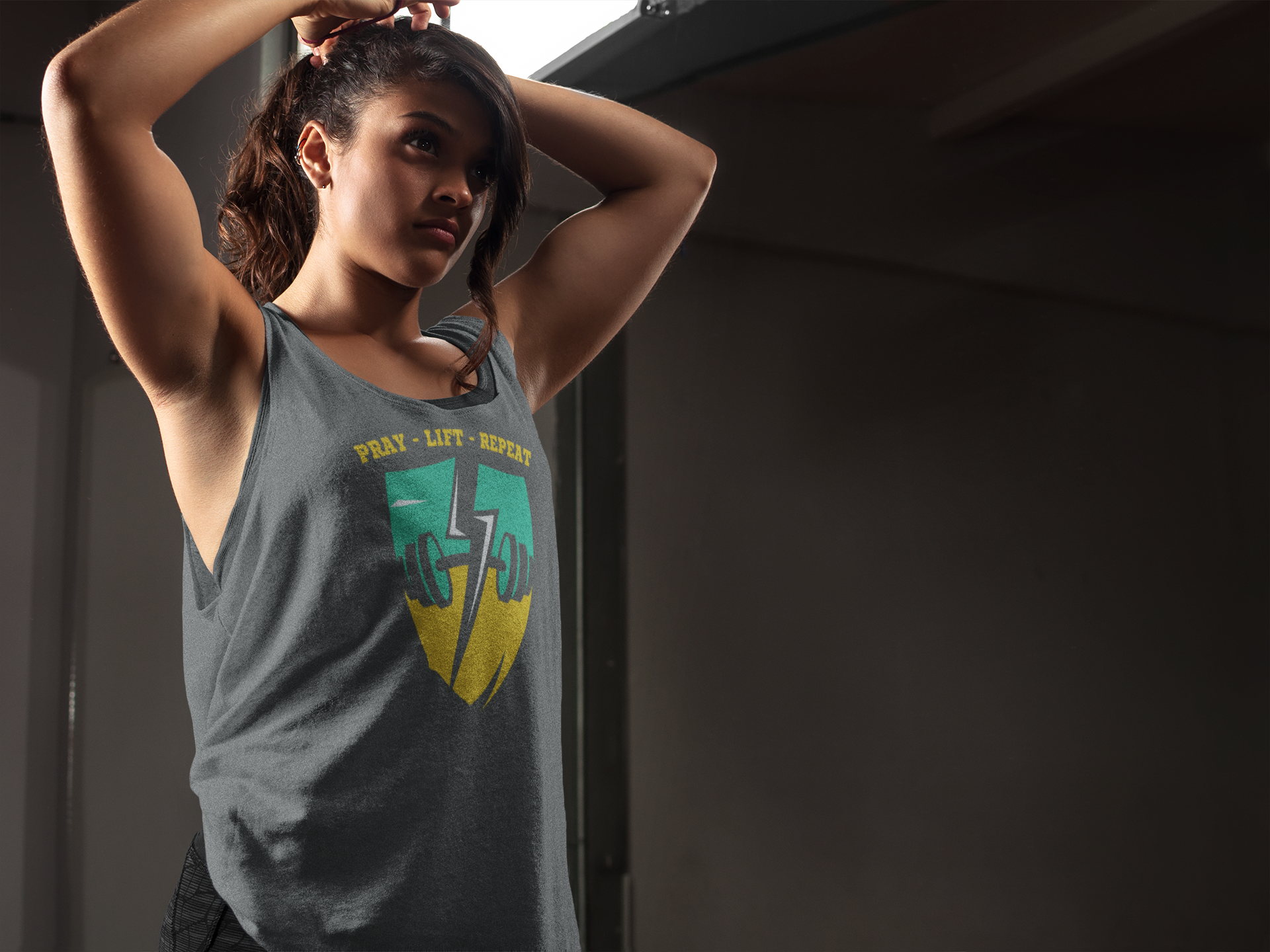 Pray Lift Repeat Tank Top, Christian Gym Tank, Bella Canvas 8800 Flowy Tank, Faith Fitness Shirt, Religious Workout Tank