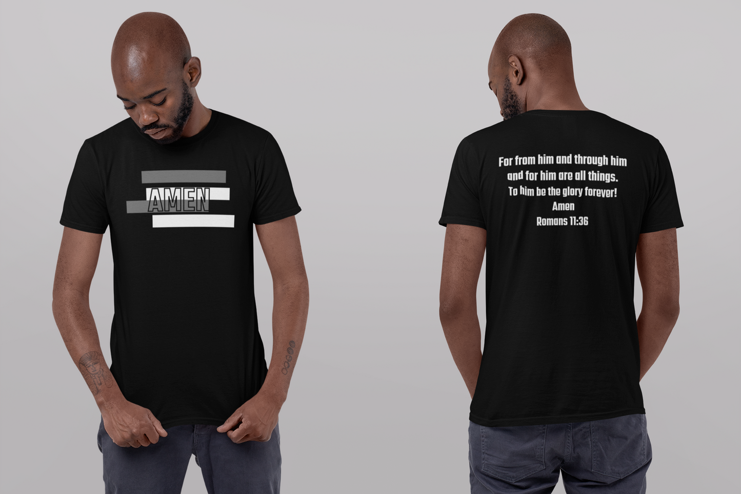 AMEN Christian T-Shirt with Romans 11:36 – Comfort Colors 1717 Faith Shirt | Nails of Faith