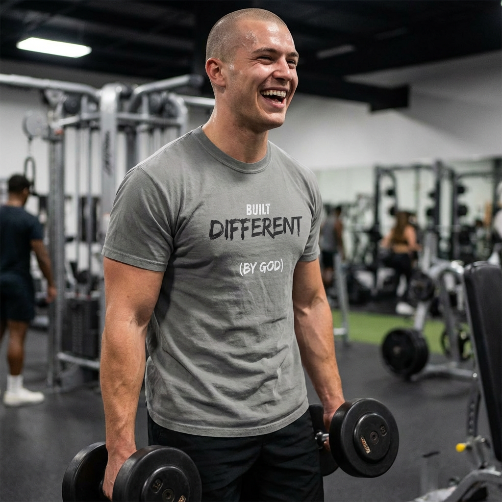 Built Differently By God - Christian t-shirt on premium Comfort Colors 1717. Faith-based streetwear designed for bold believers