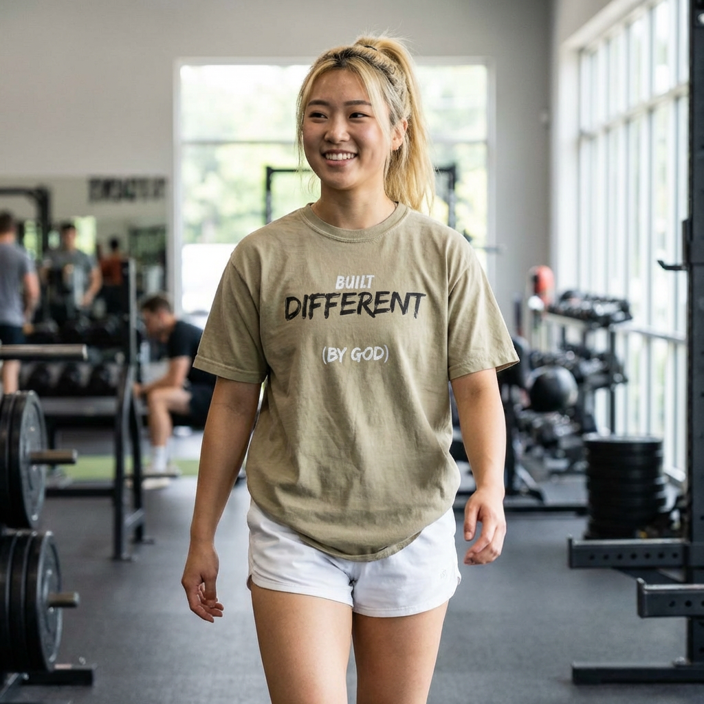 Built Differently By God - Christian t-shirt on premium Comfort Colors 1717. Faith-based streetwear designed for bold believers