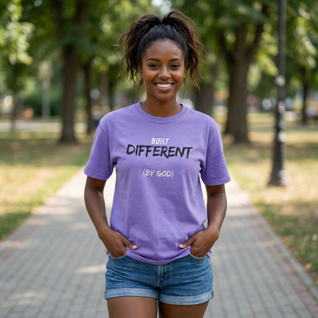 Built Differently By God - Christian t-shirt on premium Comfort Colors 1717. Faith-based streetwear designed for bold believers
