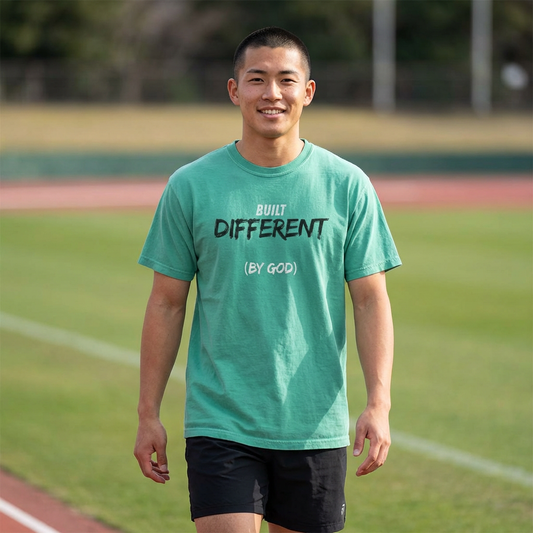 Built Differently By God - Christian t-shirt on premium Comfort Colors 1717. Faith-based streetwear designed for bold believers