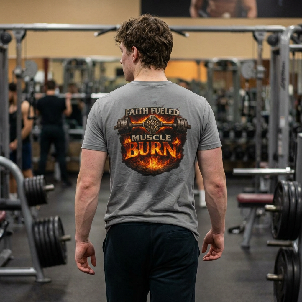Faith Fueled Muscle Burn Shirt – Christian Gym T-Shirt | Faith Fitness Apparel | Comfort Colors 1717
