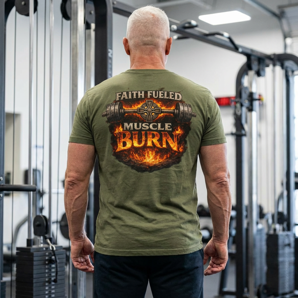 Faith Fueled Muscle Burn Shirt – Christian Gym T-Shirt | Faith Fitness Apparel | Comfort Colors 1717