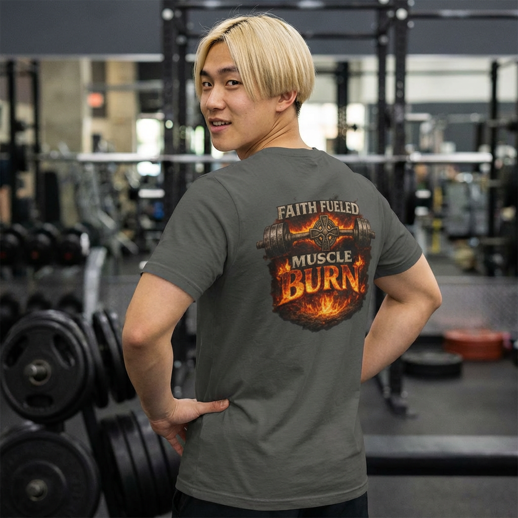 Faith Fueled Muscle Burn Shirt – Christian Gym T-Shirt | Faith Fitness Apparel | Comfort Colors 1717