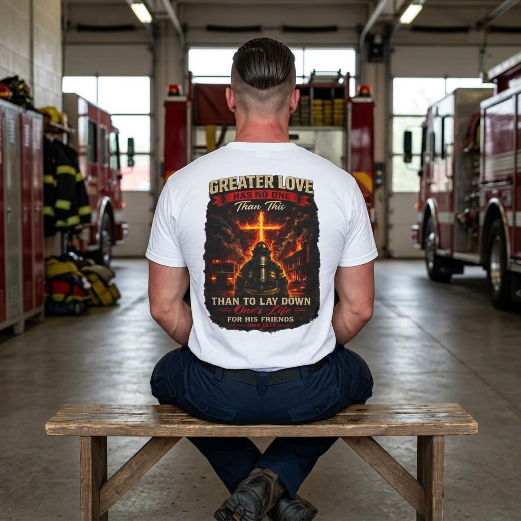Greater Love Has No One Than This | John 15:13 Christian Firefighter Comfort Colors T-Shirt