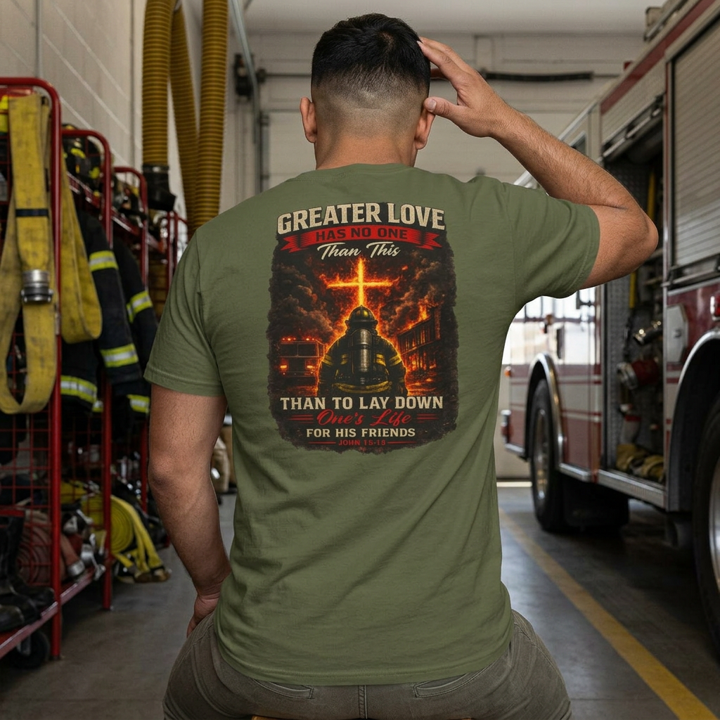 Greater Love Has No One Than This | John 15:13 Christian Firefighter Comfort Colors T-Shirt