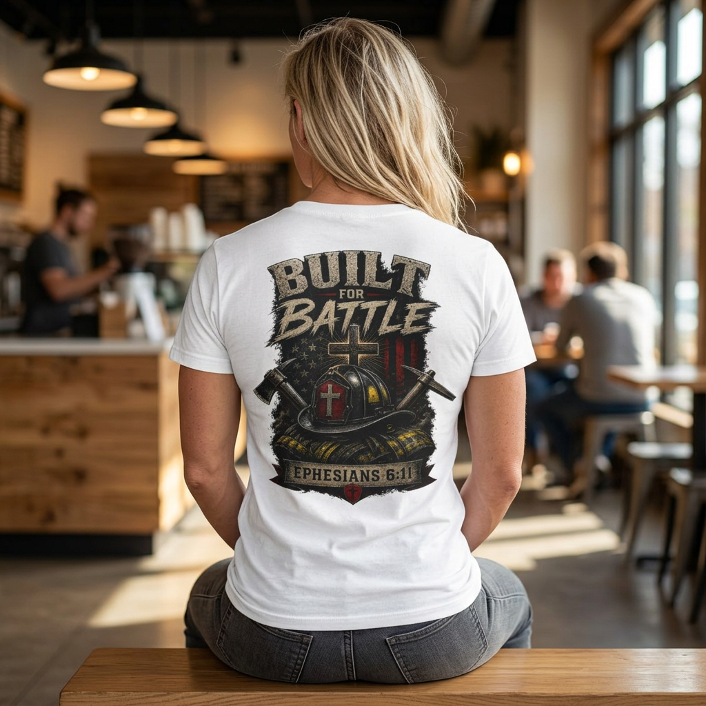 Built for Battle – Ephesians 6:11 | Christian Firefighter Comfort Colors 1717 T-Shirt