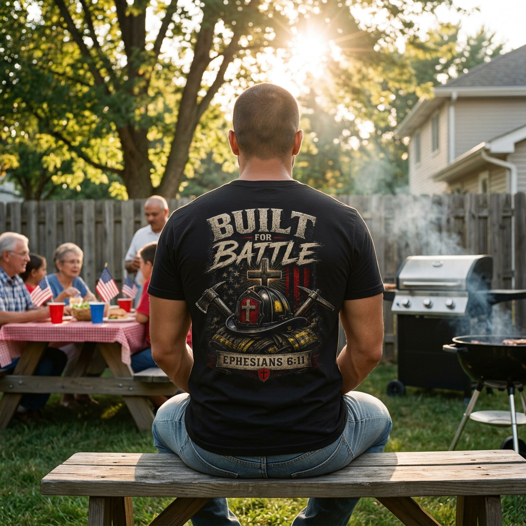 Built for Battle – Ephesians 6:11 | Christian Firefighter Comfort Colors 1717 T-Shirt