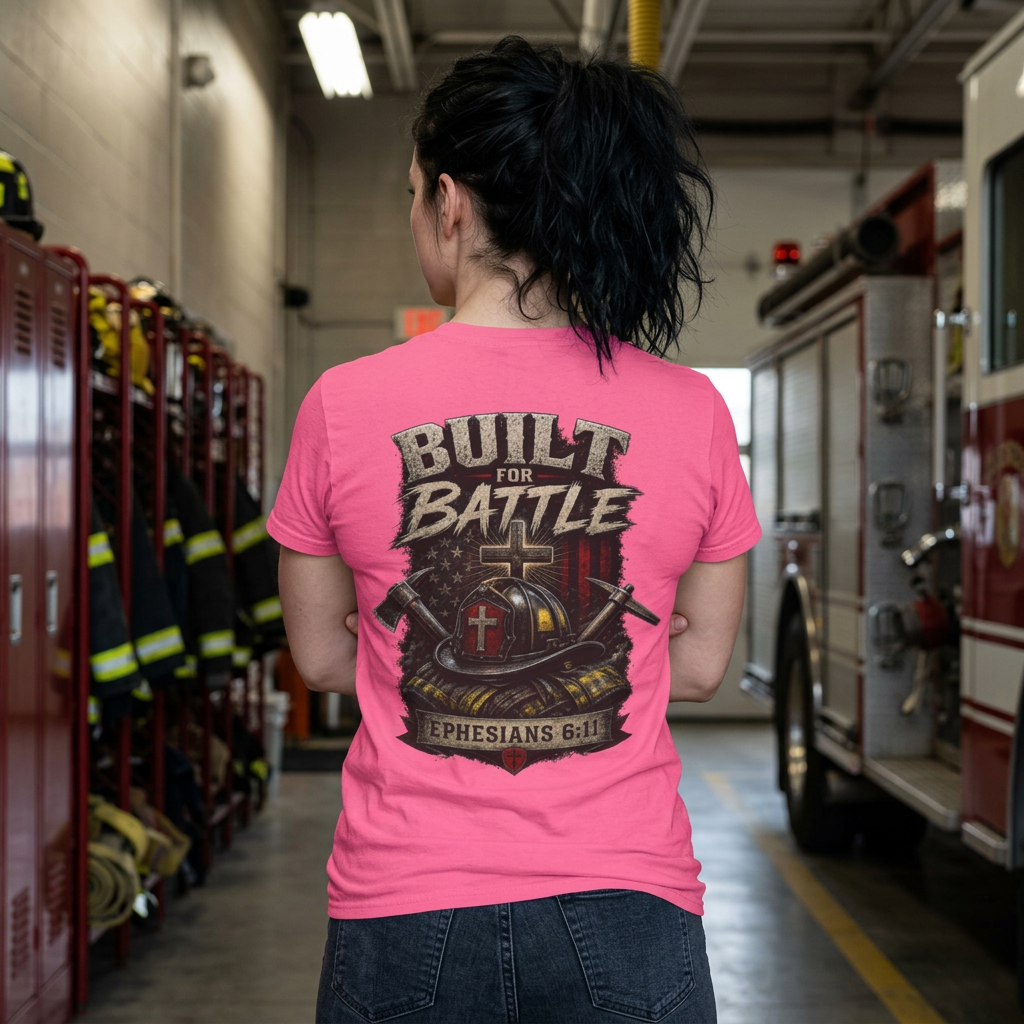 Built for Battle – Ephesians 6:11 | Christian Firefighter Comfort Colors 1717 T-Shirt