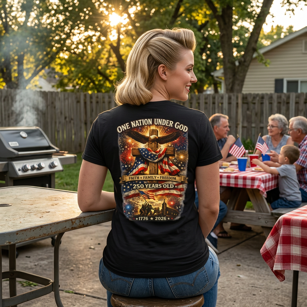 One Nation Under God Shirt | Comfort Colors 1717 Patriotic Christian Tee | 250 Years Old America Shirt | Faith Family Freedom