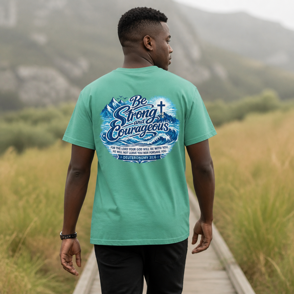 Be Strong & Courageous T-Shirt — Inspirational Christian Faith Tee (Deuteronomy 31:6)