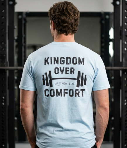 Kingdom Over Comfort Christian T-Shirt, Matthew 6:33 Gym Shirt, Faith Fitness Tee, Christian Workout Shirt, Gift for Athletes