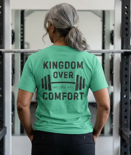 Kingdom Over Comfort Christian T-Shirt, Matthew 6:33 Gym Shirt, Faith Fitness Tee, Christian Workout Shirt, Gift for Athletes