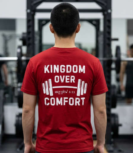 Kingdom Over Comfort Christian T-Shirt, Matthew 6:33 Gym Shirt, Faith Fitness Tee, Christian Workout Shirt, Gift for Athletes