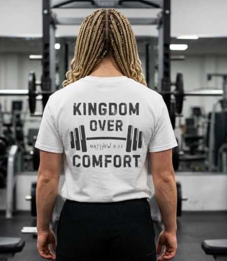 Kingdom Over Comfort Christian T-Shirt, Matthew 6:33 Gym Shirt, Faith Fitness Tee, Christian Workout Shirt, Gift for Athletes