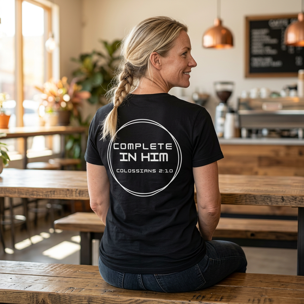 Complete in Him Christian T-Shirt | Colossians 2:10 Bible Verse Faith Tee