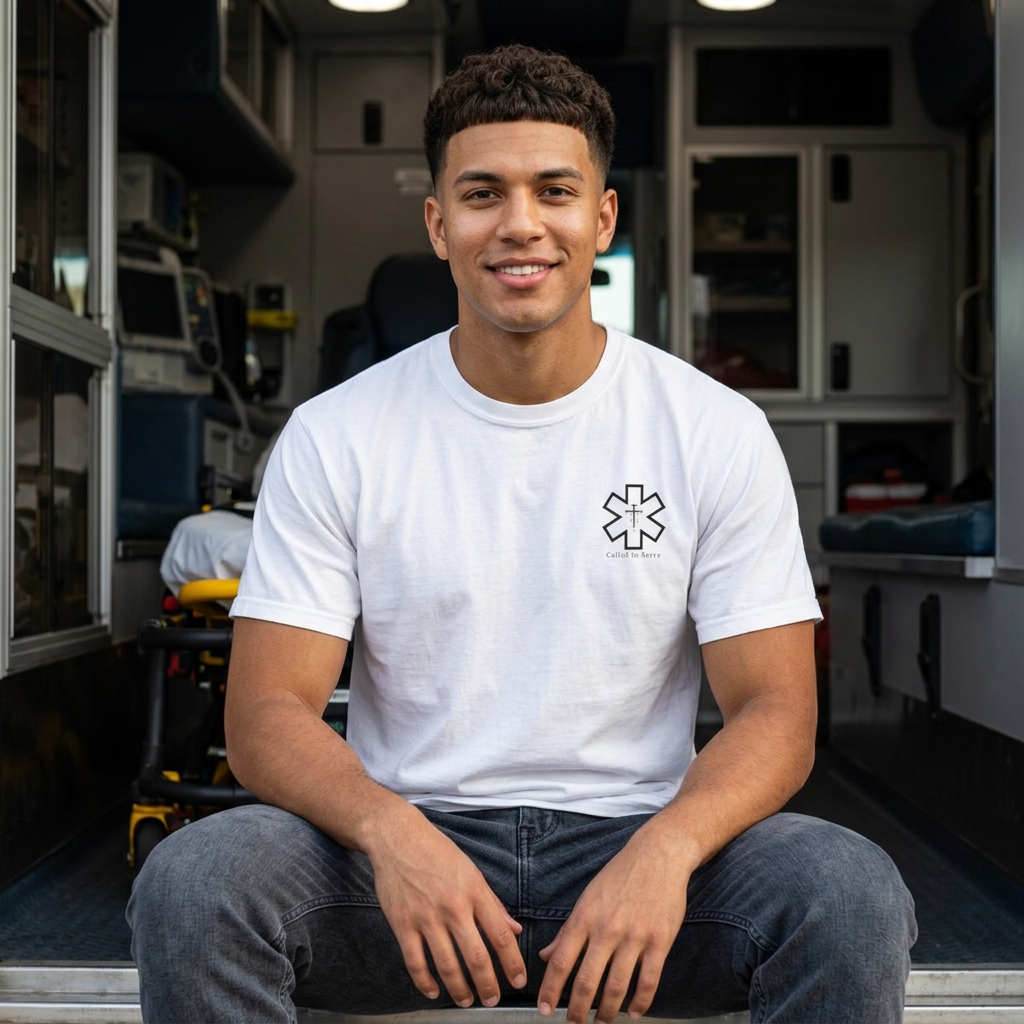 First to Arrive Last to Quit Christian EMS T-Shirt | Colossians 3:23