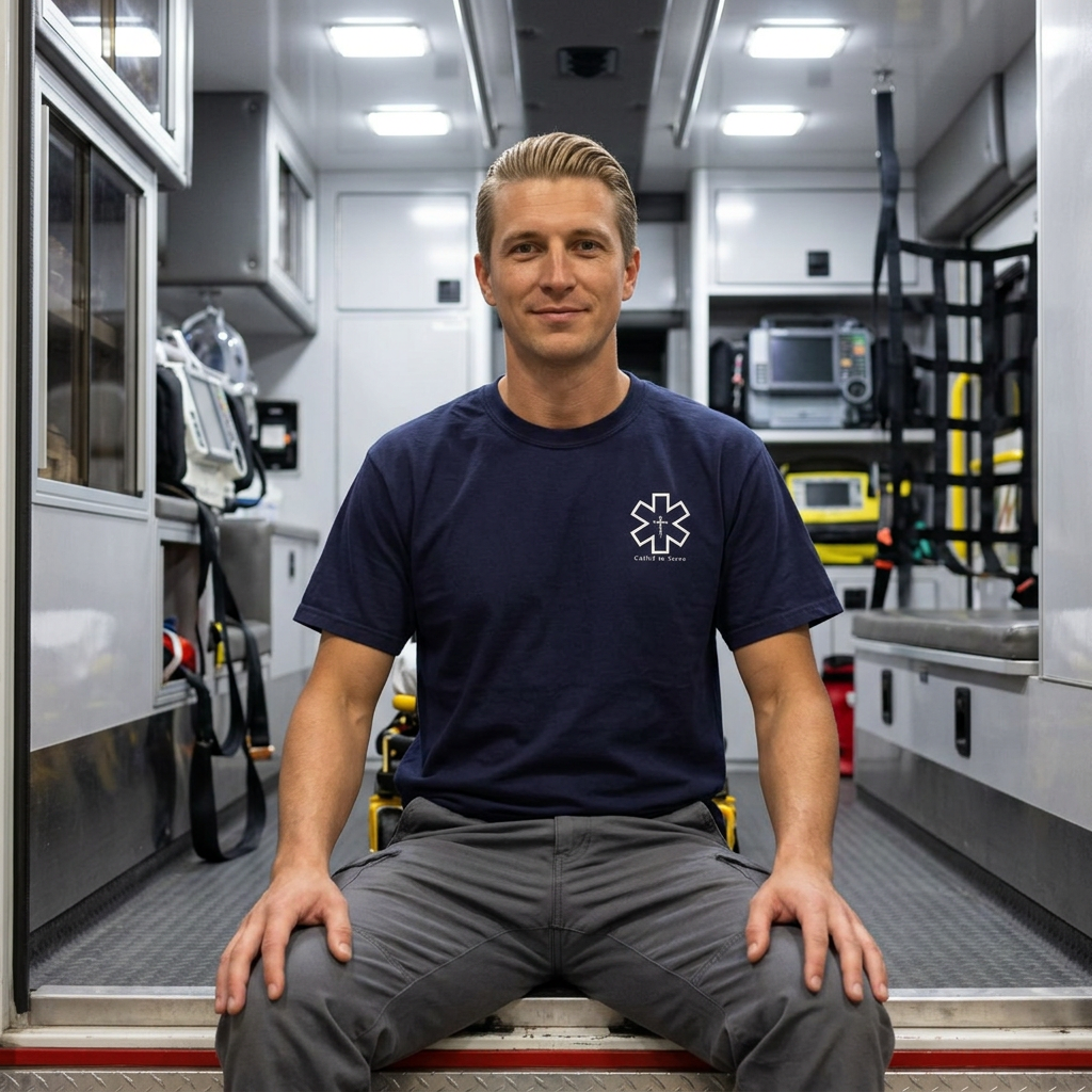 First to Arrive Last to Quit Christian EMS T-Shirt | Colossians 3:23