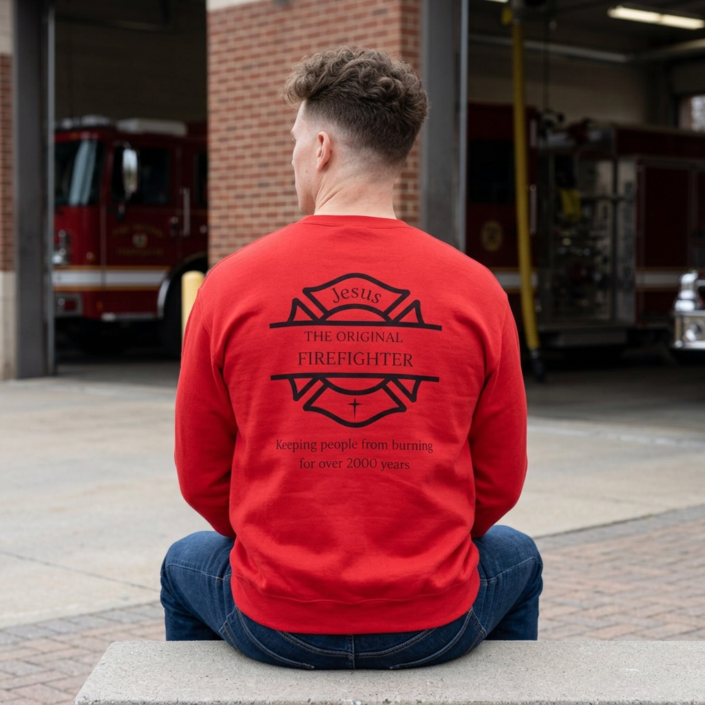 Jesus The Original Firefighter Christian Crewneck Sweatshirt