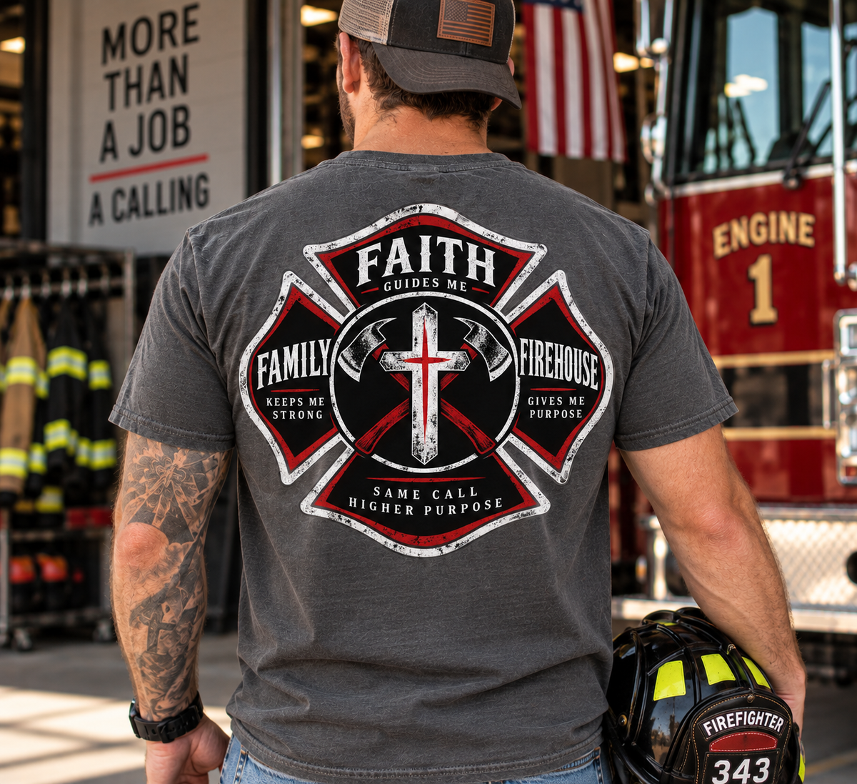 Faith Family Firehouse Christian Firefighter Shirt