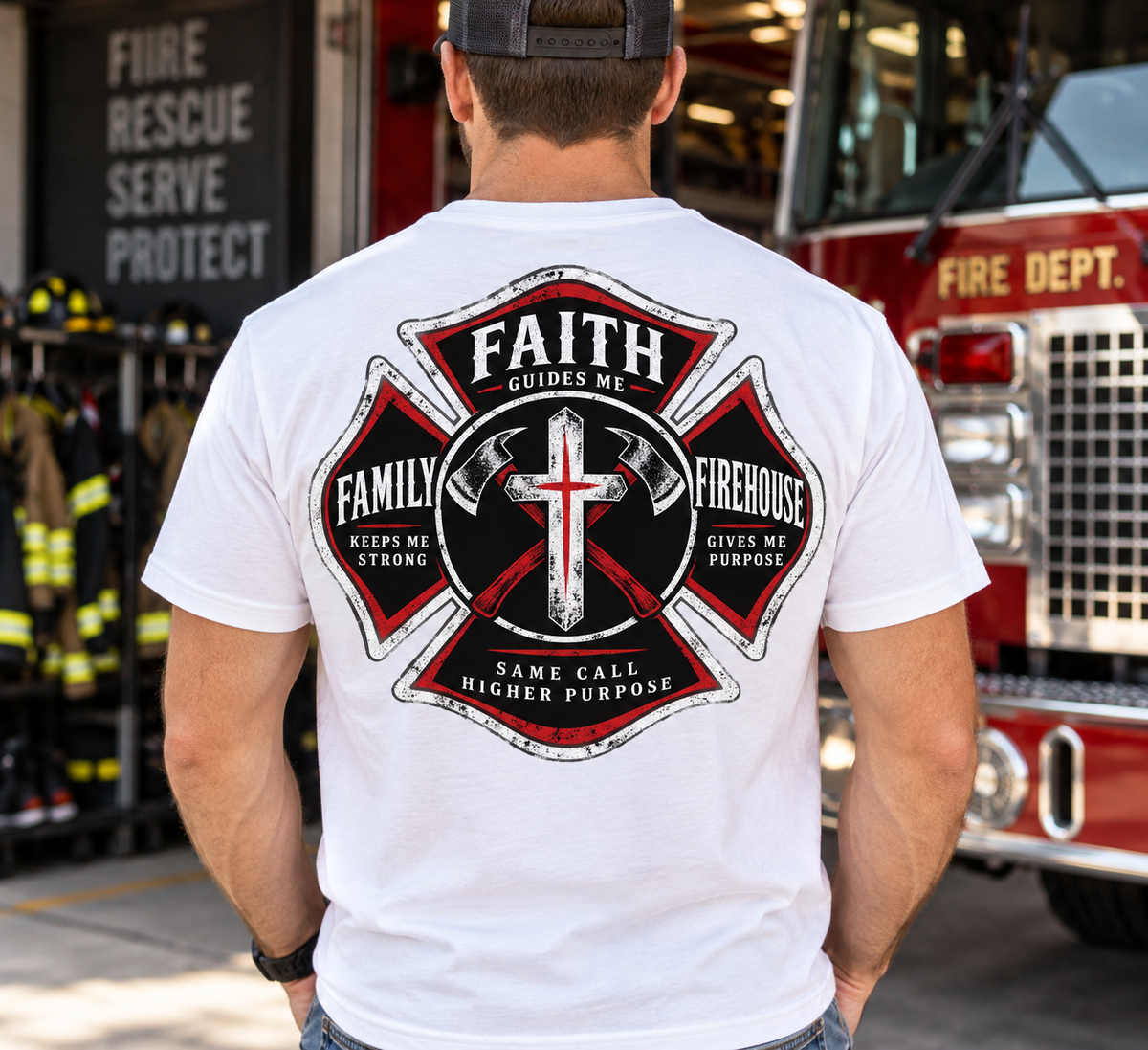 Faith Family Firehouse Christian Firefighter Shirt