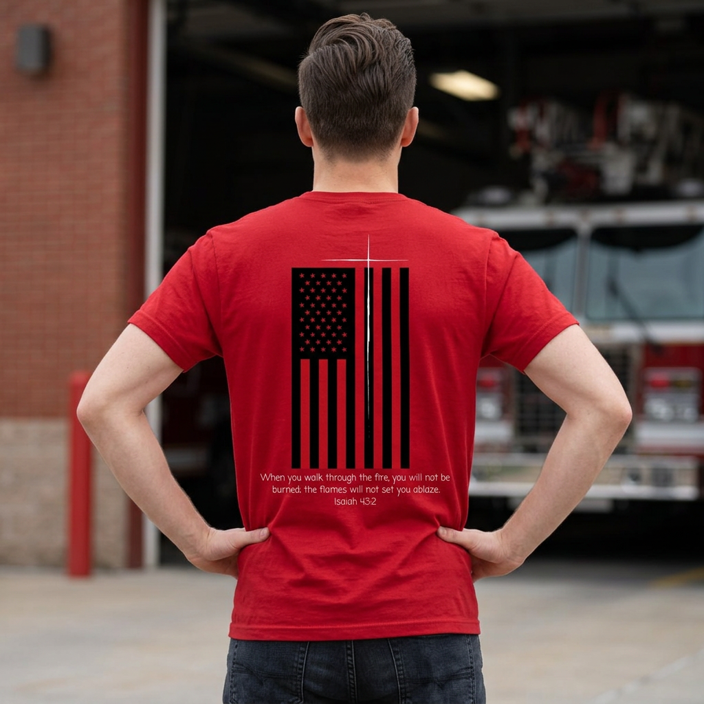 When You Walk Through the Fire Shirt, Isaiah 43:2 Christian Firefighter Tee